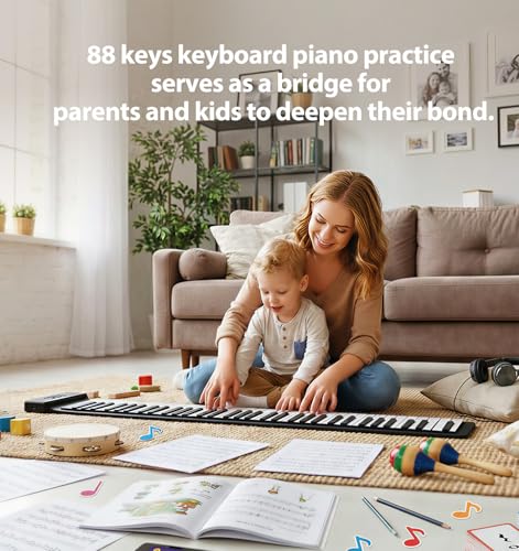 Image of MARVTOWN 88Keys Portable Flexible Roll Up Piano Keyboard,Foldable Electric Keyboard Piano with Speaker,108 Demo Songs,128 Tones,Earphone,MIDI,Type-C Charging For Beginners Travelling&Learning