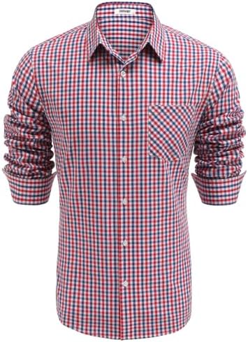 COOFANDY Trachtenhemd Herren Oktoberfest Hemd Slim Fit Karohemd | 100% Baumwolle, Dreifarbiges Karomuster, Langarm, Westernhemd, Freizeithemd