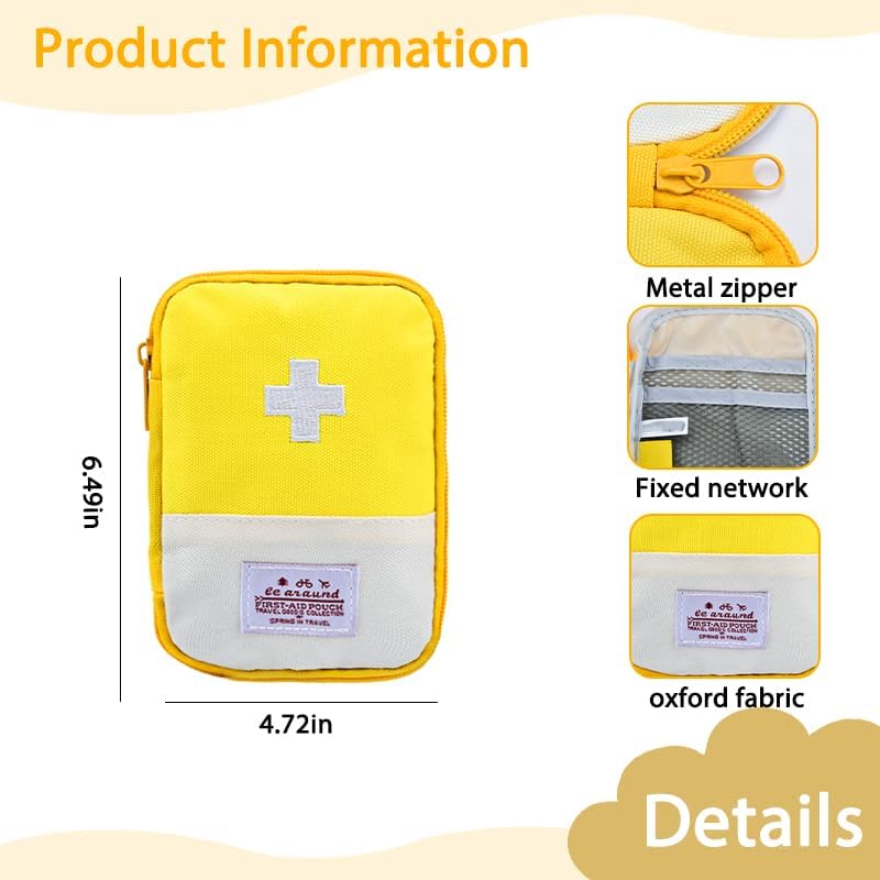 First Aid Bag Medical Case Portable Empty Small Storage Pouch Travel Medical Pouch for Women Men Yellow Medicine Bag for Birthday Christmas Gifts Multifunctional Emergency Medicine Storage Organizer