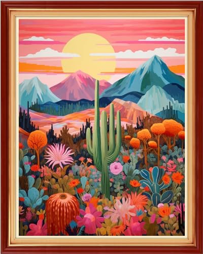 Image of Dimxvean Stamped Cross Stitch Kits,Cross Stitch Kits for Adults Beginners,Embroidery Kits Full Range of Cross Stitch Stamped Kits Needlepoint Kits Cross Stitch Patterns-Sunrise Cactus 16x20 inch