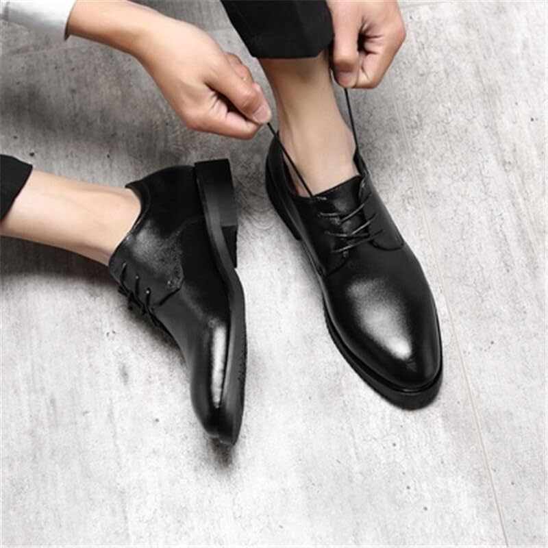 Dress Oxford Shoes for Men Lace Up Pointed Toe PU Leather Solid Color Derby Shoes Block Heel Anti-Slip Slip Resistant Low Top Party3