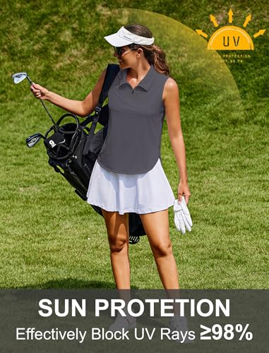Image of PINSPARK Women Golf Shirts Sleeveless UPF 50+ Tennis Polo V-Neck Quick Dry Athletic T Shirt 1 /4 Zip Collar Workout Tank Top