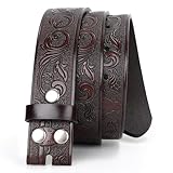 JASGOOD Western Leather Belt Strap for Men Engraved Cowboy Belt Strap without Buckle 1.5'' Wide Long Horn Bull Western Belt