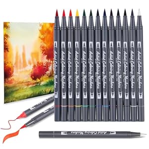 12 Colors Blendable Watercolor Markers,2024 Upgrade Double Tip Paint Pens with 1 Water Brush Pens,Water Based Coloring Makers, Drawing Markers Set with Flexible Brush Tips for Artists and Beginners