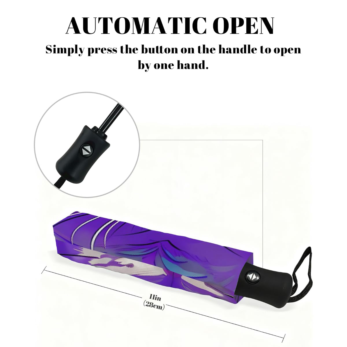 Ombrello pieghevole da viaggio con motivo pizza, con gatto, compatto, antivento, impermeabile, con protezione UV, rivestimento nero, leggero, 8 costine, portatile, per pioggia e sole