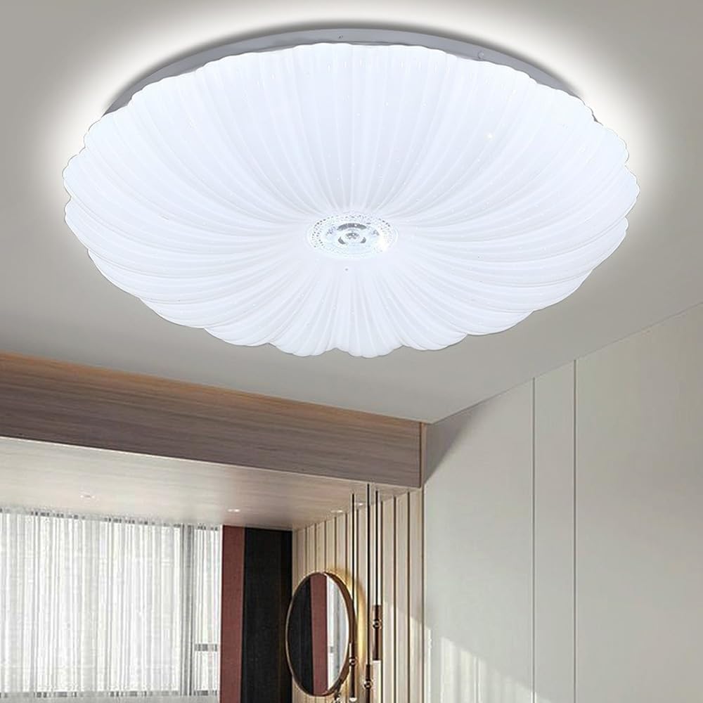 Flower Shape LED Ceiling Light Fixture, 3-color Dimming Modern Close to Ceiling Light, Round Flush Mount Ceiling Light for Living Room Dinning Room Kitchen Acrylic Ceiling Lamps(50cm)