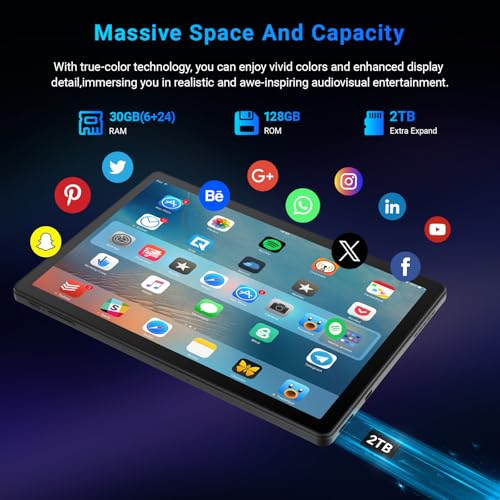 Image of Gleeso Tablet, Android Tablet 10 Inch, 30GB+128GB+2TB TF, 6200mAh, 15W Fast Charge, 1280x800 HD IPS Screen, WiFi 6, BT 5.4, Dual Camera, Widevine L1 Support, GMS Certified, Black