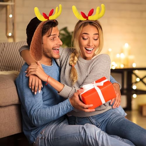 YUYWWAN Hirschgeweih Stirnband mit Hundeohren, Rentier Kostüm Zubehör, Niedlich Rentier Haarreif Weihnachten Hundeohren Stirnband für Kinder Erwachsene Weihnachten Mottoparty Rollenspiel (A)