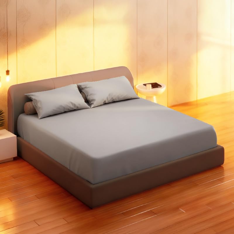The Sleep Company Plush Cotton Fitted Sheet | 100% Plush Cotton | Soft-Touch Comfort | Breathable | Soft-Touch Fabric | Fits Mattresses Up to 12" | Includes 2 Pillow Covers | Grey