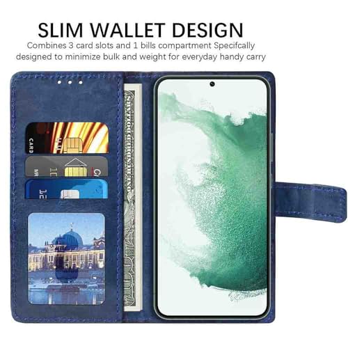 Image of Flip Cover Back Case for Samsung Galaxy S22 5G | Premium Leather Finish | Inbuilt Pockets & Stand | Flip Cover Back Case for Samsung Galaxy S22 5G (Blue)