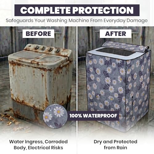 Image of DREAM CARE Waterproof & Dustproof Washing Machine Cover Top Load & Semi Automatic Suitable for 6 kg, 6.2 kg, 6.5 kg (80 x 86 x 51 cms)