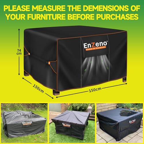 Enzeno Cube Garden Furniture Covers，150X150X74cm Garden Square Table Cover Waterproof，420D Heavy Duty Outdoor Patio Rattan Cube Table Covers Windproof,Anti-UV for Chair and Table Rattan Sofa Cover - Image 6