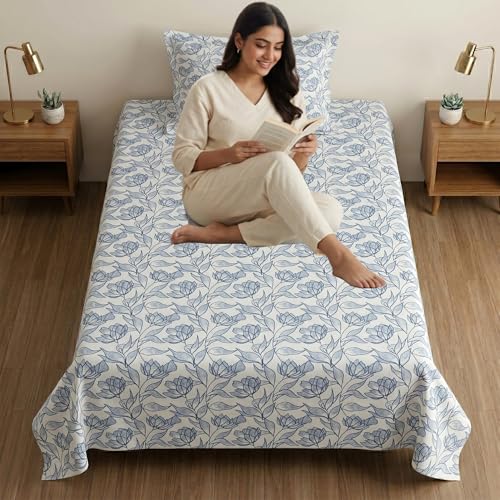 Image of Mafatlal 186 TC Metro Cotton Single Bedsheet | 90 x 60 Inch|Soft, Breathable & Lightweight | with Matching Pillow Cover