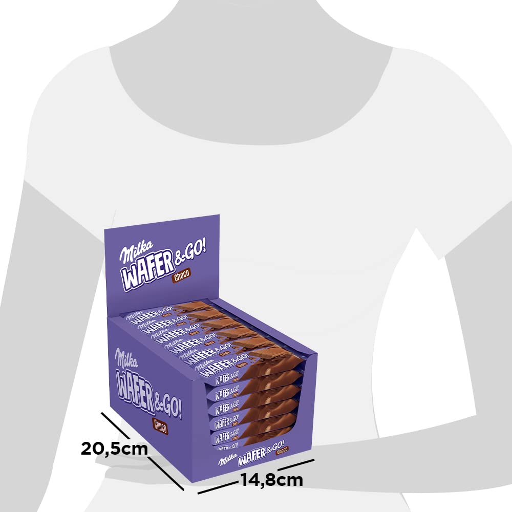 Milka Wafer & Go Choco, Barritas de Barquillo Cubierto de Chocolate con Leche y Relleno de Cacao, Pack de 35 Ud, 31g