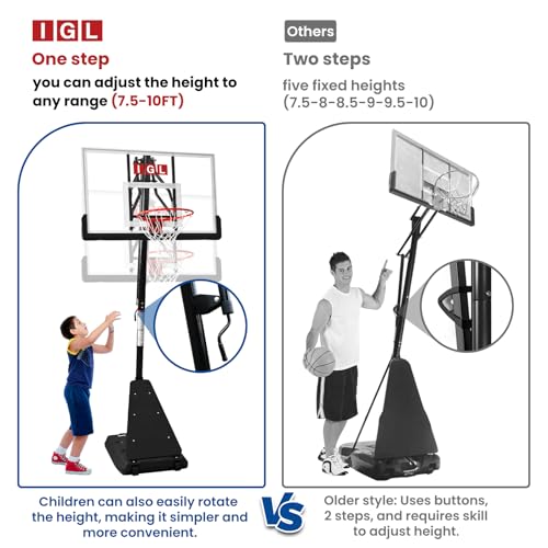 Image of IGL Basketball Hoop Outdoor with 52 Inch Shatterproof Backboard, 10FT Height Portable Basketball Hoop Outdoor, Adjustable Basketball Goal System