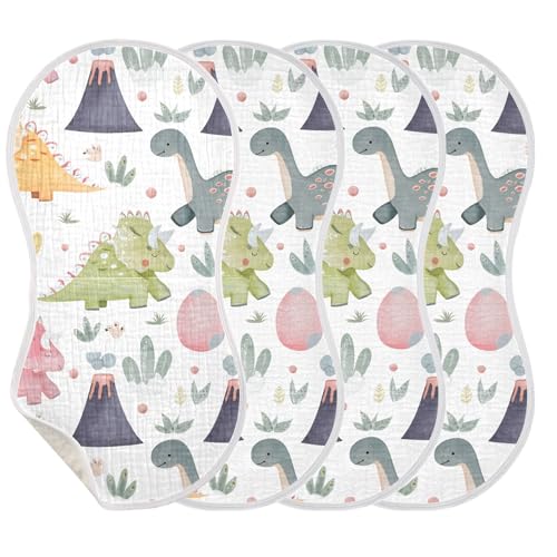 xigua Cute Dinosaurs Muslin Baby Burp Cloths Set of 1, Super Soft & Absorbent Burping Rags, Cotton Burp Clothes Shower Gift for Newborn, Baby Girls and Boys3