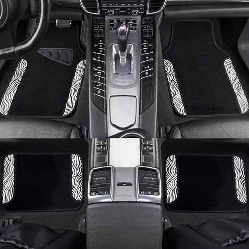 Image of AUTOFAN Zebra Print Car Seat Covers Full Set, PU Leather Interior Combo with 2 Front Seat Covers, 4 Floor Mats, Steering Wheel Cover, Seat Belt Pads & Cup Holder Coasters, Universal Fit