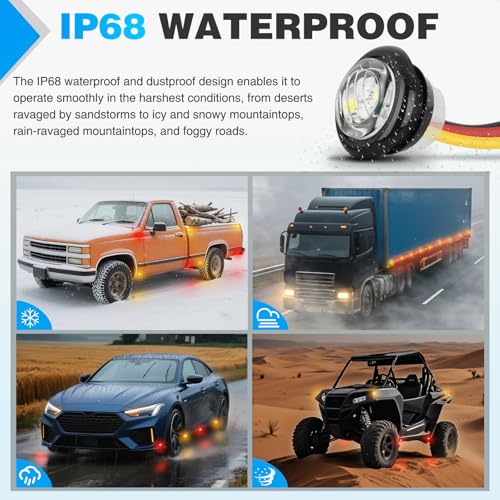 Image of Nilight 3 /4 Inch Dual Color Marker Light Amber Turn Red Clearance Lights | 10PCS Auxiliary Side Lamp w /3 Pin Plug IP68 Waterproof Fits Trailers Trucks Campers RVs ATVs UTVs