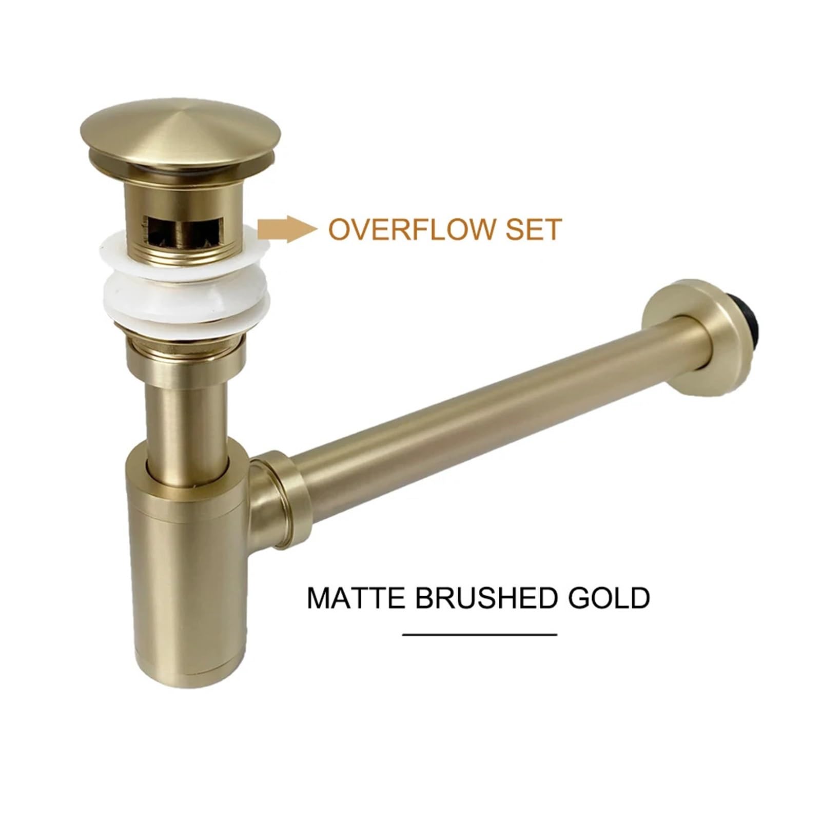 Desague lavabo Kits de tubos sifón residuos for lavabo, trampa for botellas fregadero baño, Oro pulido mate(Matt Gold with hole)