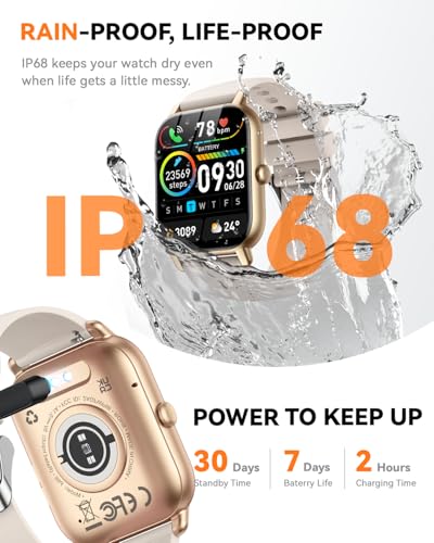 Image of Smart Watch for Men Women,1.85 inch HD Screen Bluetooth Fitness Tracker Step Counter /Sleep Monitor,110+ Sports Modes,IP68 Waterproof Smart Watch Compatible with iPhone Samsung Android Phone, Gold