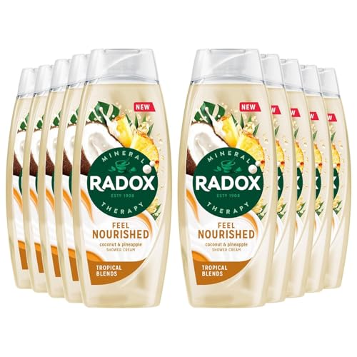 Radox Mineral Therapy Feel Nourished Shower Gel Body Wash, Pack of 10, Shower Cream with Tropical Coconut and Pineapple Scent for Mood-Boosting Experience, 450 ml