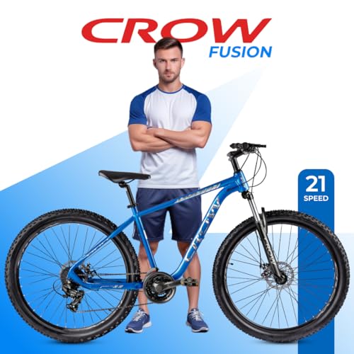 Image of CROW Youth - Fusion 21 Speed | 6061 Light Weight Alloy Frame | 21 Speed Gear Cycle | Lockout Front Suspension | 29 inch INCH MTB | Disc Brake | Ideal for 15+ Years with 5.8FT +, Blue