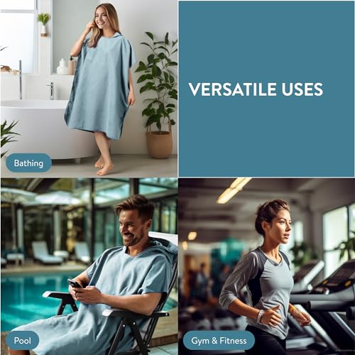 JEMIDI Badeponcho Unisex - Surf Poncho aus Mikrofaser - Tuch für Erwachsene - Bademantel für Damen und Herren - Badetuch mit Kapuze - schnelltrocknend