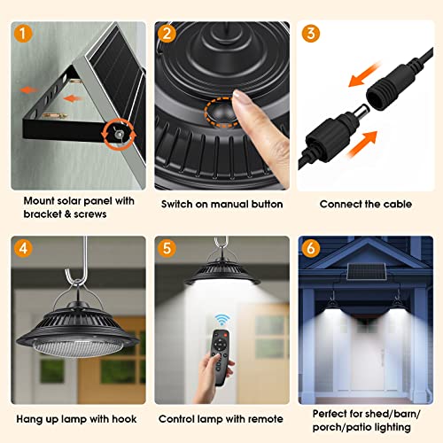 Sunbonar Solar Shed Lights Indoor 2 Pack, 3200K/4000K/6000K Dimmable Daytime Available Solar Pendant Lights Outdoor With On Off Switch & Remote Solar Hanging Chandelier Lights For Home Barn Garage #TOP6