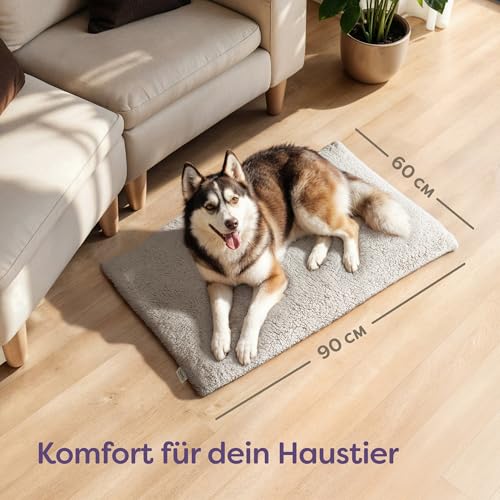 Knupis Selbstheizende Hundedecke - Große Hundematte 90x60 cm - Waschbarer Bezug - Kuschelig weiche Wärmematte ohne Strom - Mit Rutschfester Unterseite - Heizdecke für Hunde(Grau)