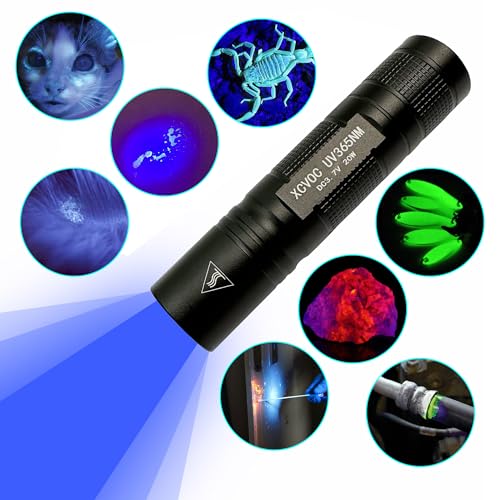 xcvoc UV Blacklight Flashlight with Filter Rechargeable 365nm Shortwave Uv Light for Minerals Rock Hunting,Resin Curing,Pet Urine Detection Torch 20W Woods Lamp Ringworm