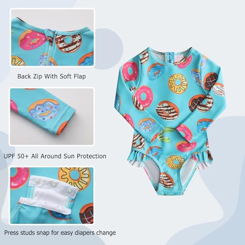 Image of Aisyee Baby Girls One Piece Swimsuits Long Sleeve Rash Guard Swimshirts