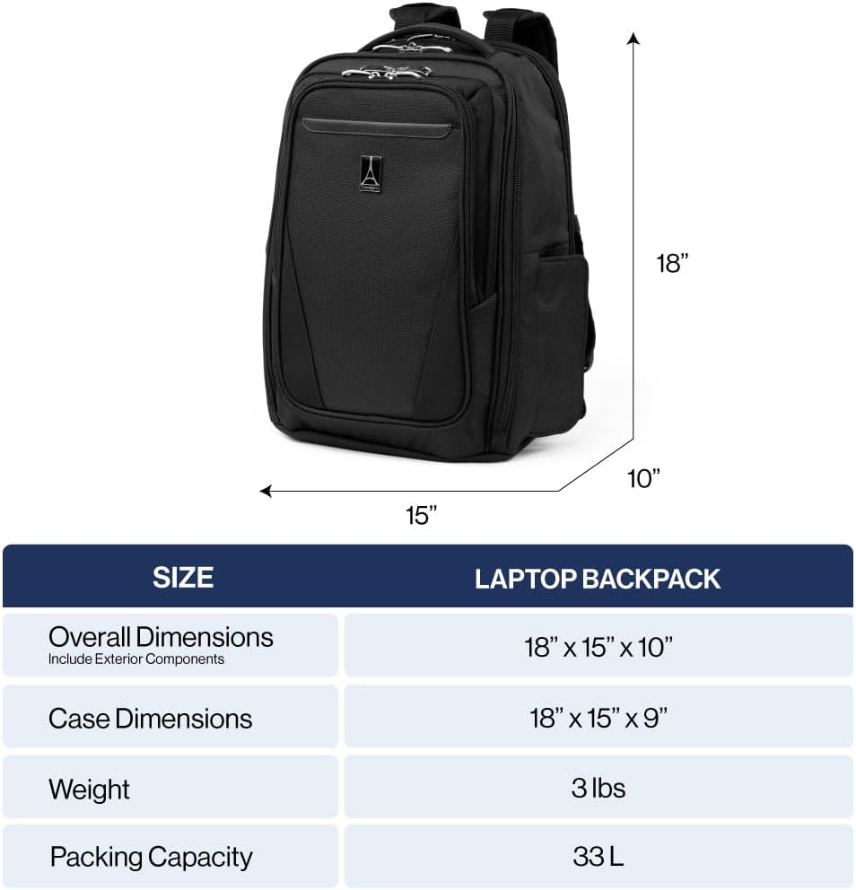 Travelpro Maxlite Lightweight Laptop Backpack, Fits 15" Laptop & 11" Tablet, Water-Resistant, 18-Inch — Black