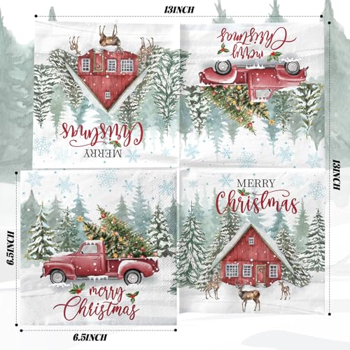 40Pcs Christmas Napkins - Christmas Party Supplies Winter Snowflake Paper Napkins Red Christmas Truck Xmas Tree Theme Decoration for Xmas Winter Holiday Party Supplies – Image 6