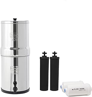 Travel Berkey Gravity-Fed Water Filter with 2 Black Berkey Elements + 2 Berkey PF-2 Fluoride and Arsenic Reduction Elements—Use at Home or Outdoors
