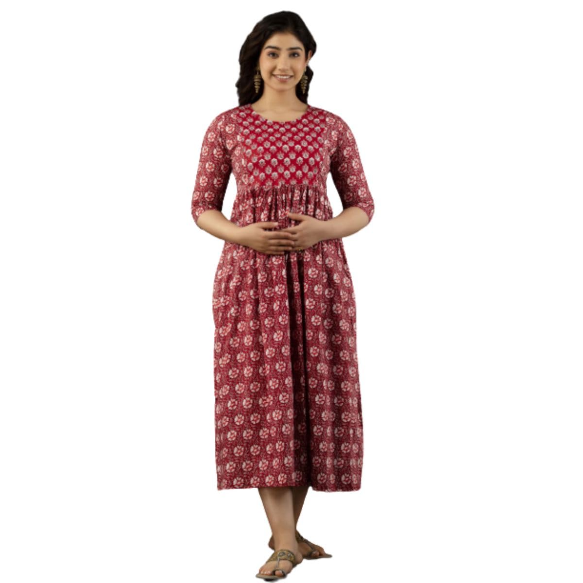 vaidiki Women's Cotton Maternity Dress Pregnancy Casual Long Sleeve Dual Zipped for Feeding Comfort Nursing Kurti-picture-6