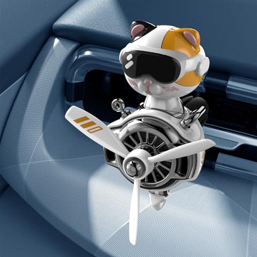 Image of Cat Car Air Fresheners Pilot Car Diffuser | Cute Car Perfume, Funny Car Fragrance, Rotating Propeller Design, Silicone Clip, Easy Installation, Long-Lasting Fragrance