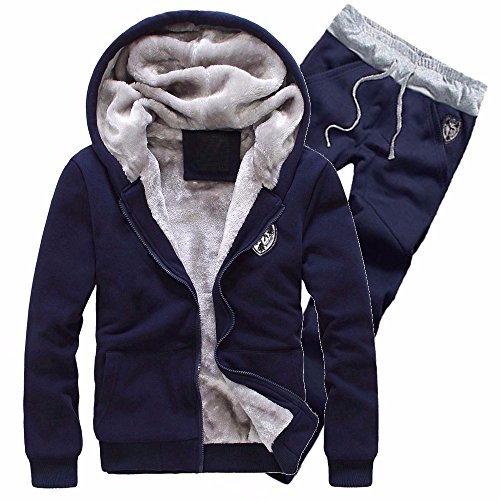 Men's Winter Fleece Lined Hoodies Sweat Suit Thicken Tracksuit Set Coat + Pants