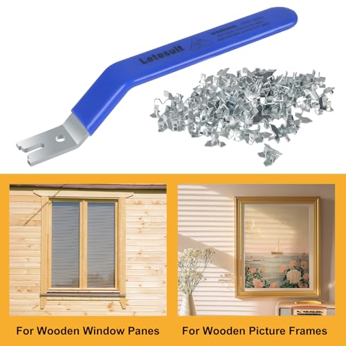 Image of Glazier Point Driver Tool, Glazier Setting Tool with 120 Glazing Push Points, Glazing Push Point Driver Tools with Blue Rubber Grip for Wooden Framing Backing Glass Picture Cross Stitch