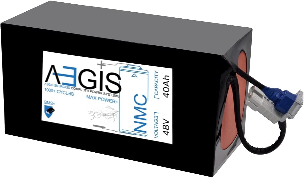 Aegis Battery 48V 40Ah (Lithium Battery + Charger) Rechargeable High-Energy Li-ion Battery (PVC) with BMS System for e-Scooters, e-Bikes, Solar Applications, Robots
