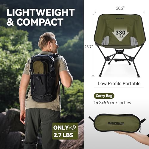 Image of MARCHWAY Lightweight Folding Camping Chair with Spring Lock, Stable Compact Portable for Outdoor Camp, Travel, Beach, Picnic, Festival, Hiking, Backpacking (Lowback Green)