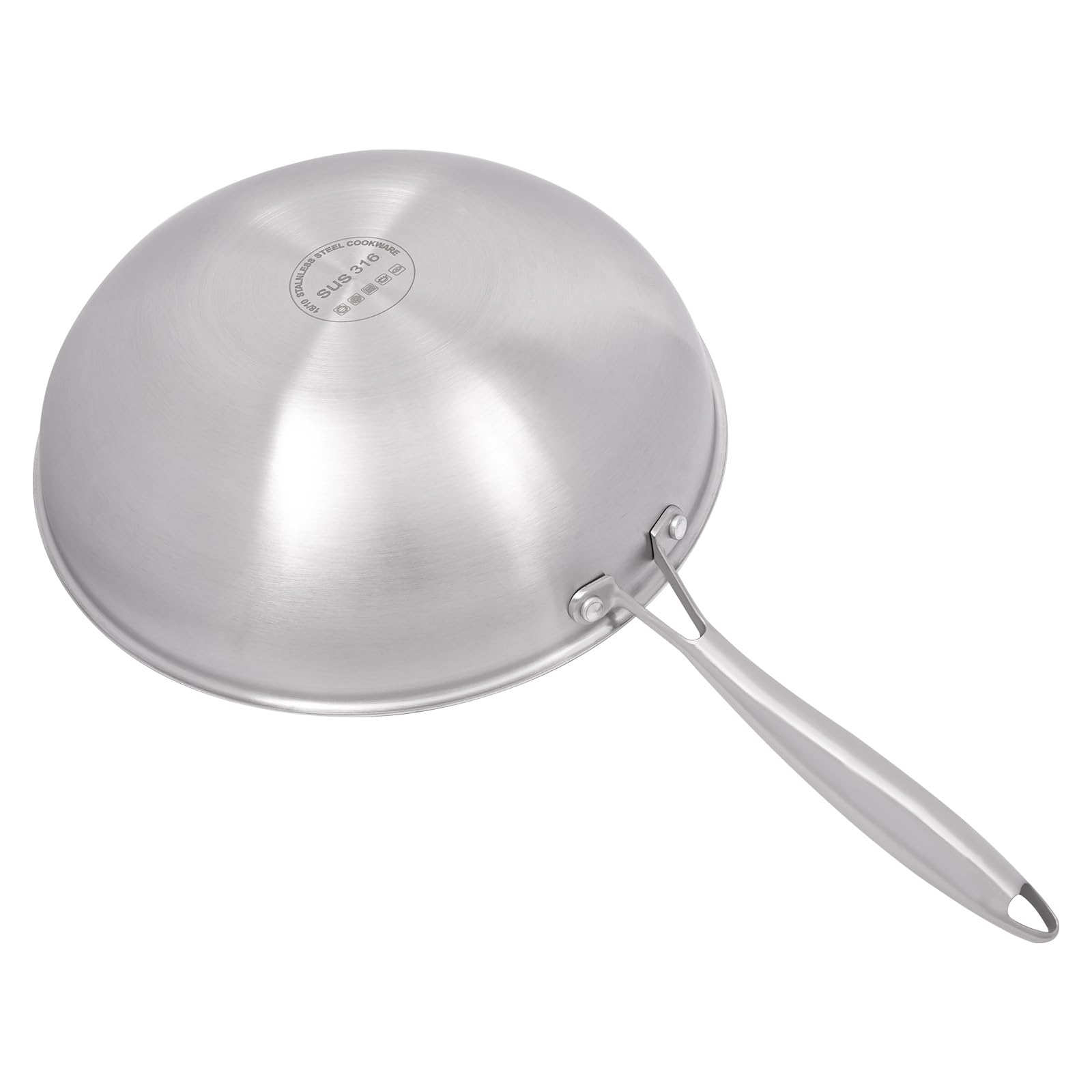 Sartén wok de 30 cm, sartén con tapa wok de acero inoxidable para cocinar platos asiáticos para inducción, eléctrica, gas (plata, 30 cm)