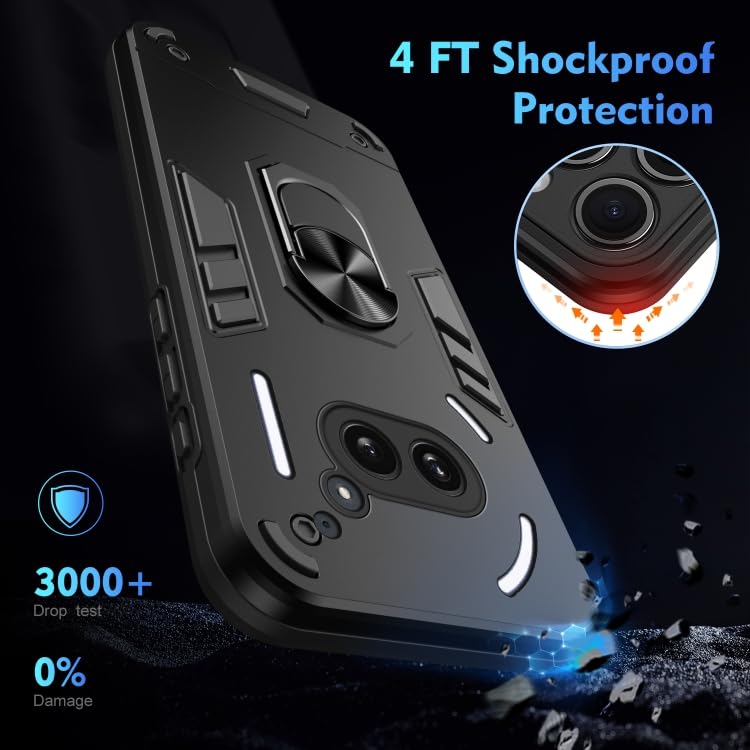 Image of ShieldTech Back Cover for Nothing Phone 2a | Rugged Armor Case with Ring Stand | 360 Protection | Shockproof | Camera & Screen Guard (PC, Black)