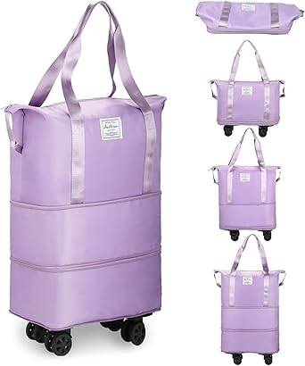 TEKCOOL Duffel Trolley Bags for Travel,Luggage Bags for Travel,Rolling Duffle Bag with Wheels,Travel Bags for Luggage Trolley,Expandable Foldable Duffle Bag with Wheels - Purple: