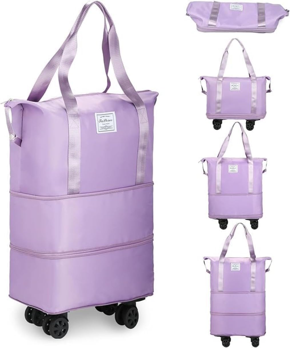 Duffel Trolley Bags for Travel,Luggage Bags for Travel,Rolling Duffle Bag with Wheels,Travel Bags for Luggage Trolley,Expandable Foldable Duffle Bag with Wheels - Purple:-image-27