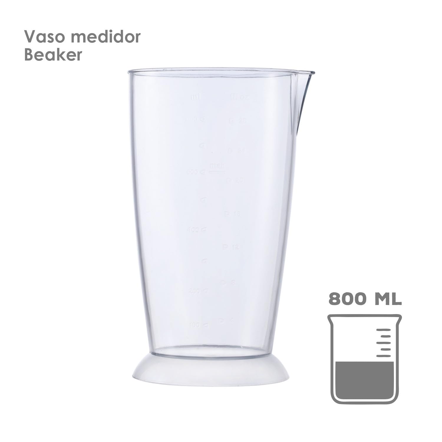 Turbomix-1200ACC - Batidora de brazo 1200W con cuchillas de acero inoxidable - Con velocidad variable + Turbo - Incluye vaso medidor 800ml, Picadora 800ml y Varilla - Bastilipo