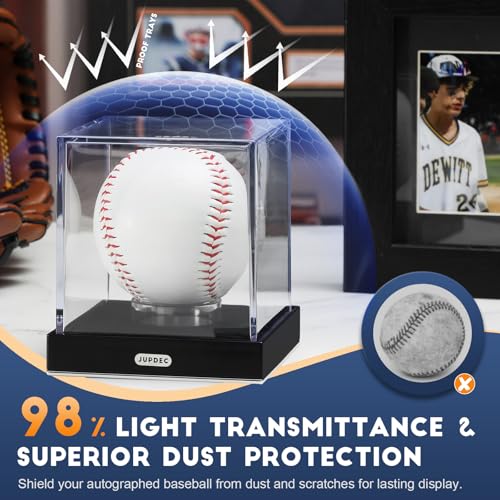 Image of JupDec Baseball Display Case for Single Autograph Ball, Clear Acrylic Cube Baseball Holder with Velvet Interior, UV Protected Stand Box with Durable Base, Ideal Gift for Sports Fans, Silvery, 2 Pack