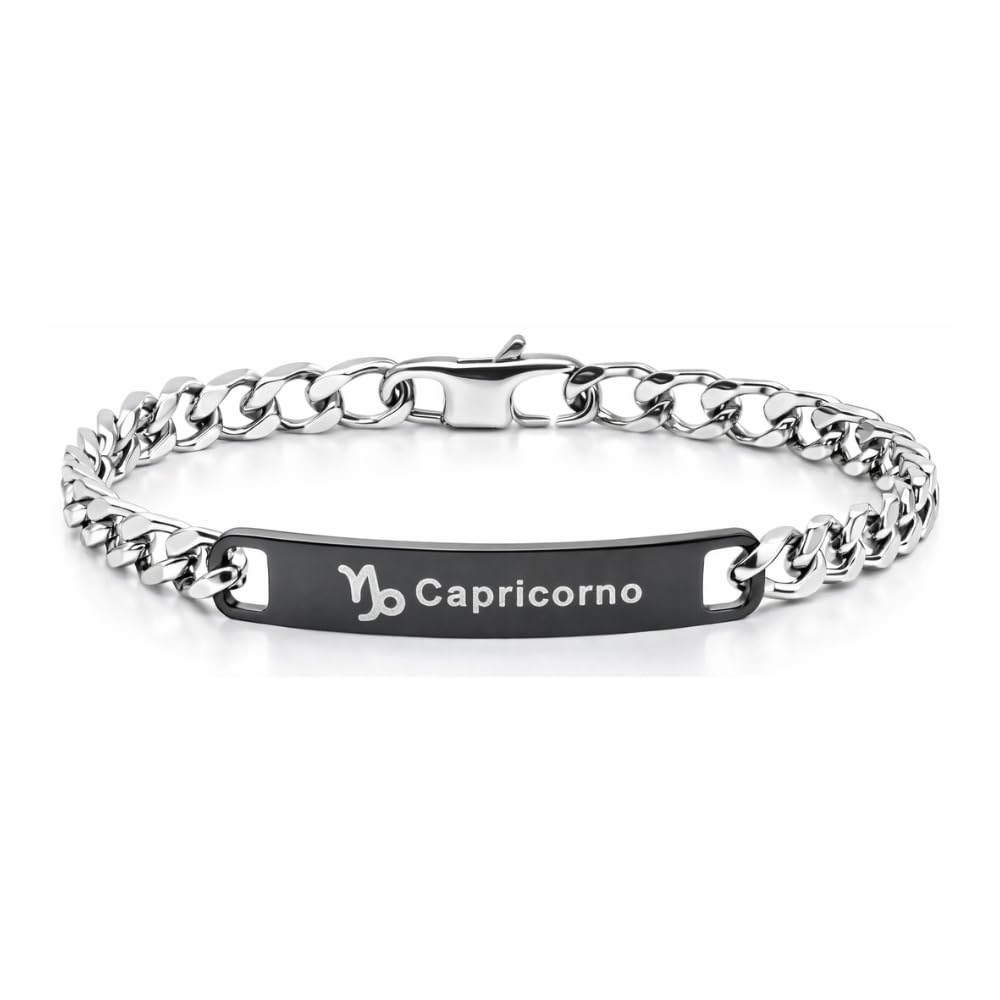 Bracciale Uomo Segno Zodiacale Acciaio Inox Incisione Costellazione Gioiello Maschile Regalo Astrologia Elegante