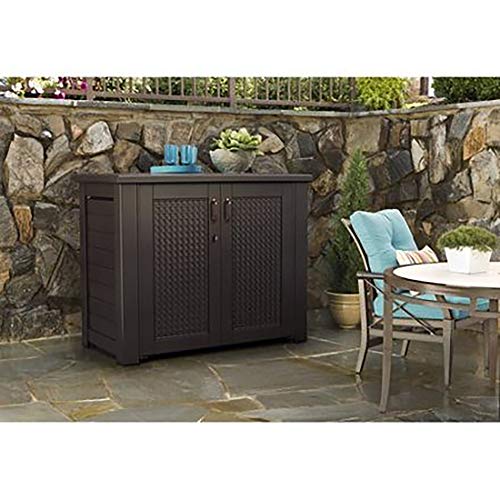 Image of Rubbermaid Decorative Outdoor Storage Cabinet (123 Gal), Weather Resistant, Brown, Organization for Home /Backyard /Pool Chemicals /Toys /Garden Tools /Porch /Patio Cushions