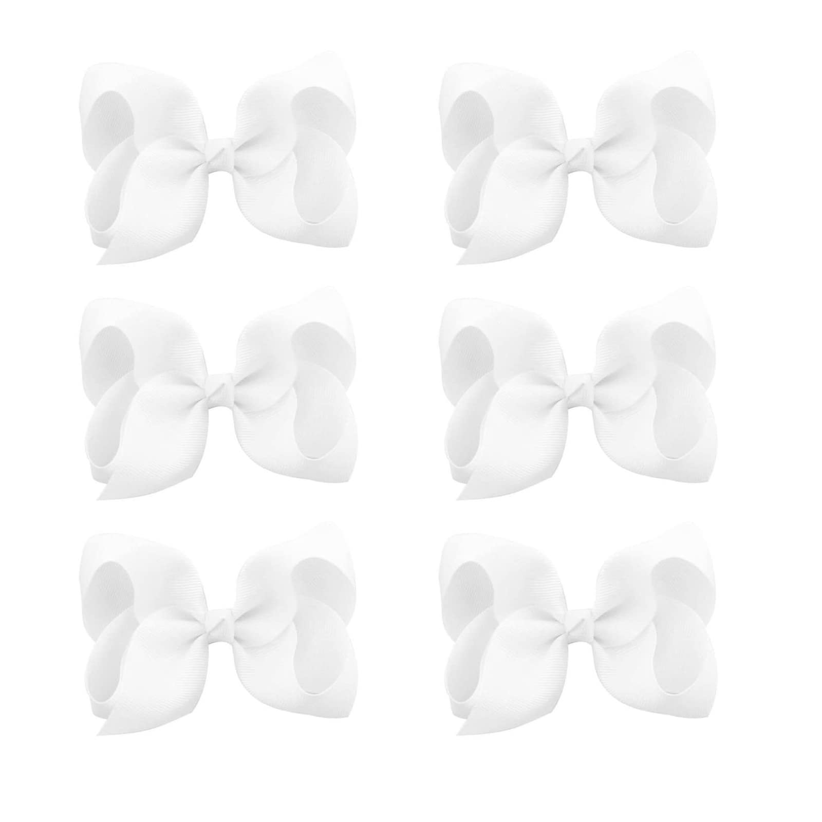 Photo 1 of  4.5" Grosgrain Ribbon Alligator Clips - Hair Bows for Toddler Girls and Kids (White)