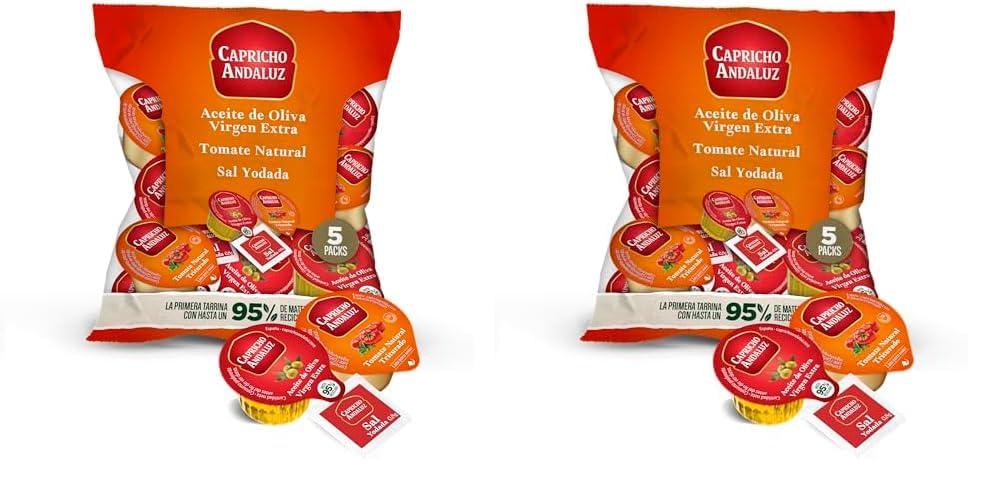 CAPRICHO ANDALUZ Set Aliño Aceite de Oliva de Virgen Extra, Tomate y Sal (5 unidades/bolsa) (Paquete de 2)